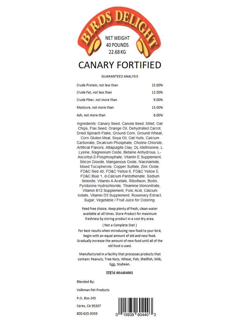 Canary Diet Fortified - Bird's Delight