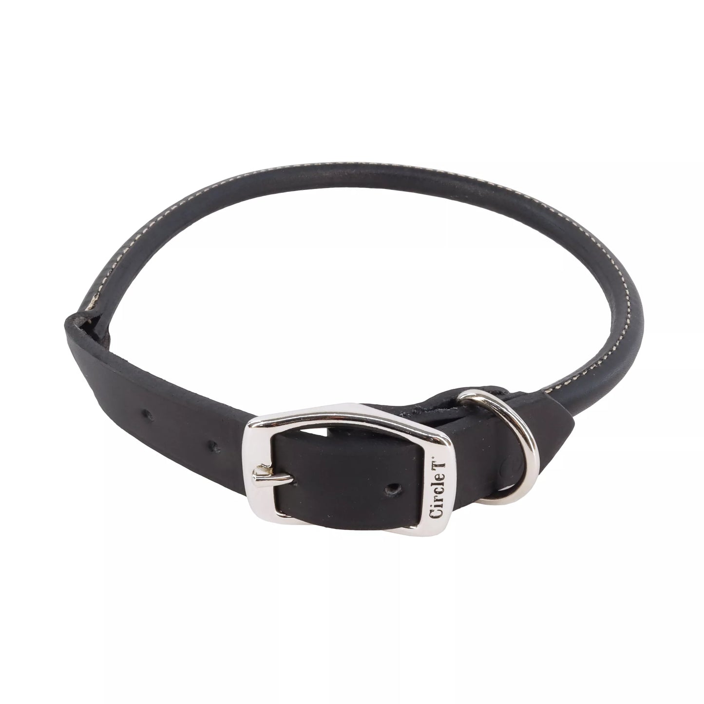 Circle T Oak Tanned Leather Round Dog Collar - Black