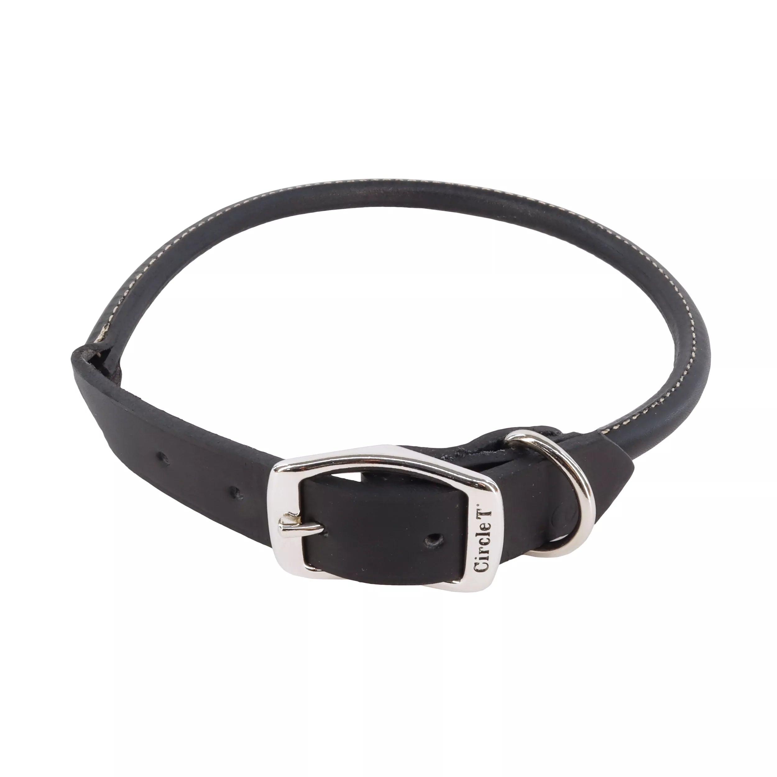 Circle T Oak Tanned Leather Round Dog Collar - Black