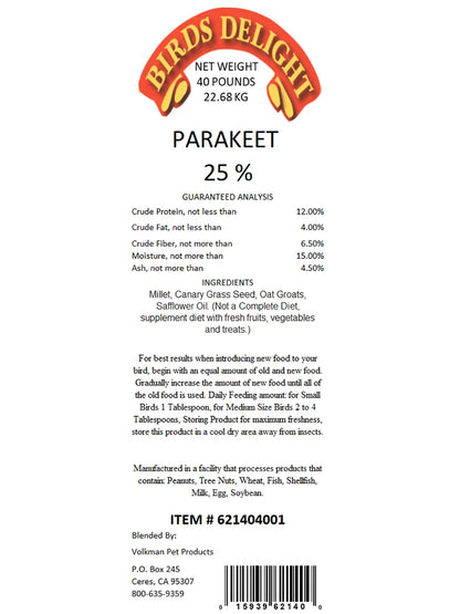 Parakeet 25% - Bird's Delight