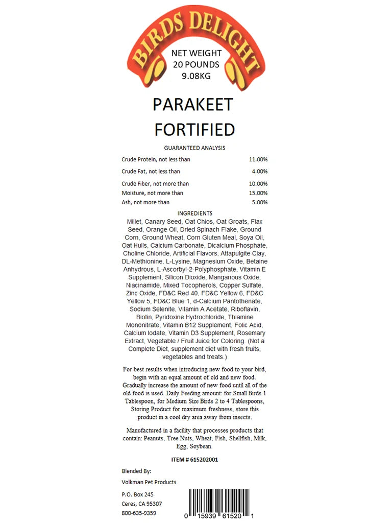 Parakeet Diet Fortified - Bird's Delight