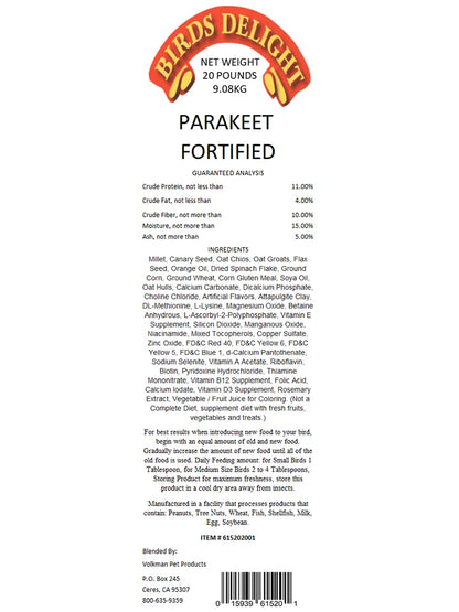 Parakeet Diet Fortified - Bird's Delight