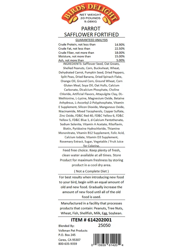 Parrot with Safflower Fortified - Bird's Delight