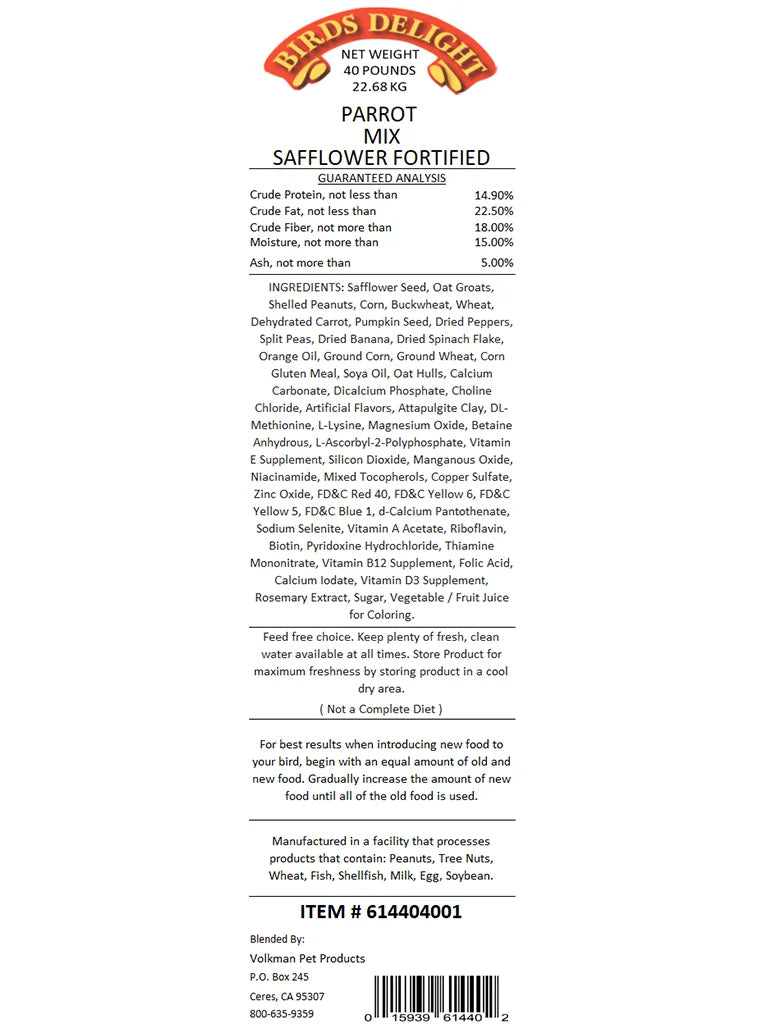 Parrot with Safflower Fortified - Bird's Delight