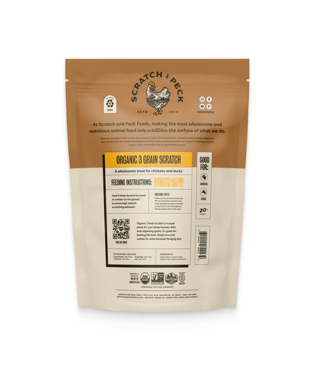 Scratch & Peck - Organic 3 Grain Scratch - 10lb