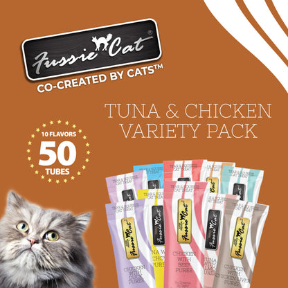 Fussie Cat - Tuna & Chicken Puree Variety Pack Tubes (10 Flavors)