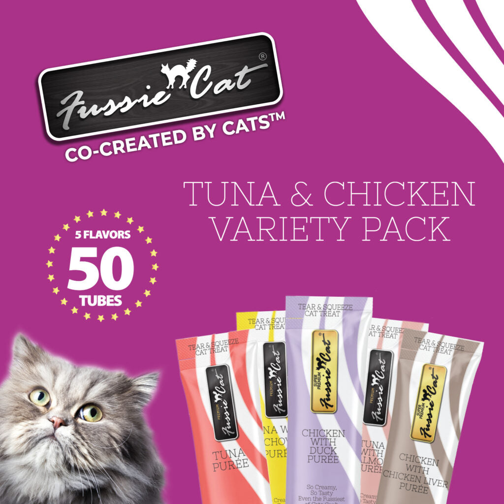 Fussie Cat - Tuna & Chicken Puree Variety Pack Tubes (5 Flavors)