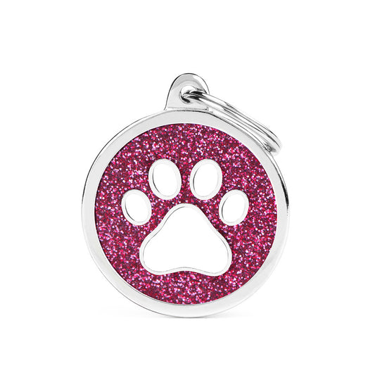 PINK BIG GLITTER CIRCLE WHITE PAW